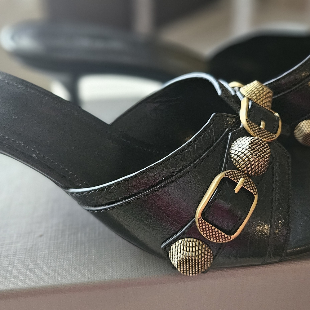 Balenciaga "Cagole Sandal" 37 (7)Black Mules with Gold Accents